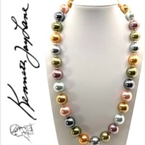 Kenneth Jay Lane 2009 Inaugural Simulated Pastel Pearl Necklace Signed Vintage